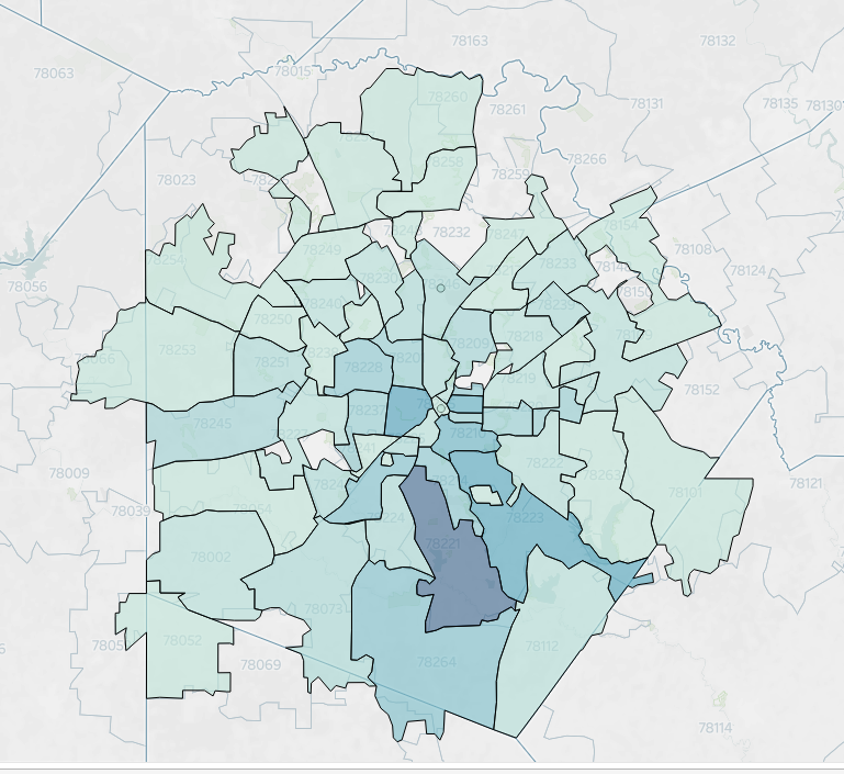 A heat map of where BiblioTech hotspots have been checked out in Bexar County
