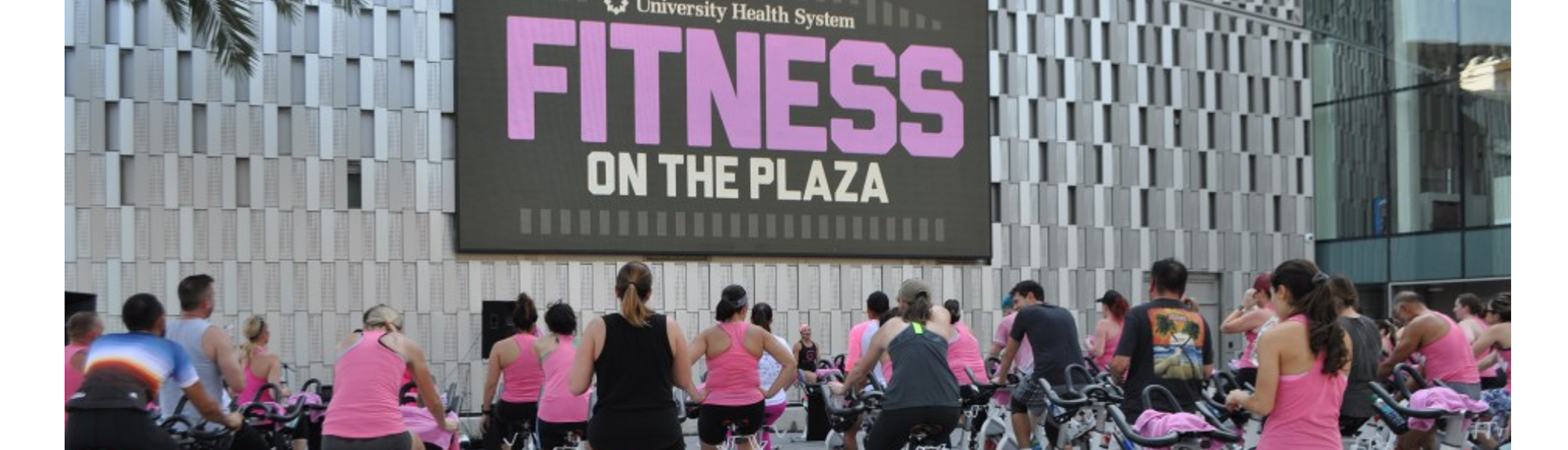 Fitness in the Plaza on stationary bikes