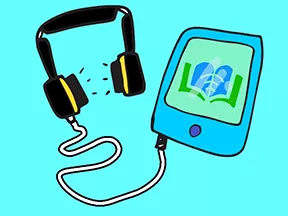 Illustration of a tablet and headphones