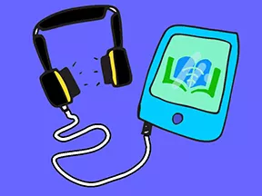Illustration of a tablet and headphones