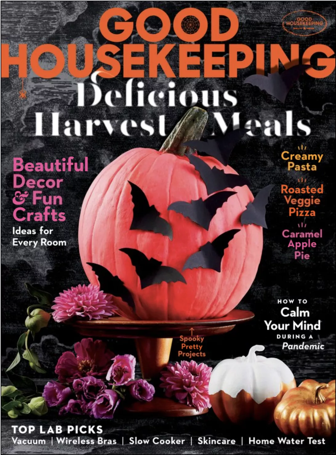 Cover of Good Housekeeping October 2020 with a Jack-o-Lantern