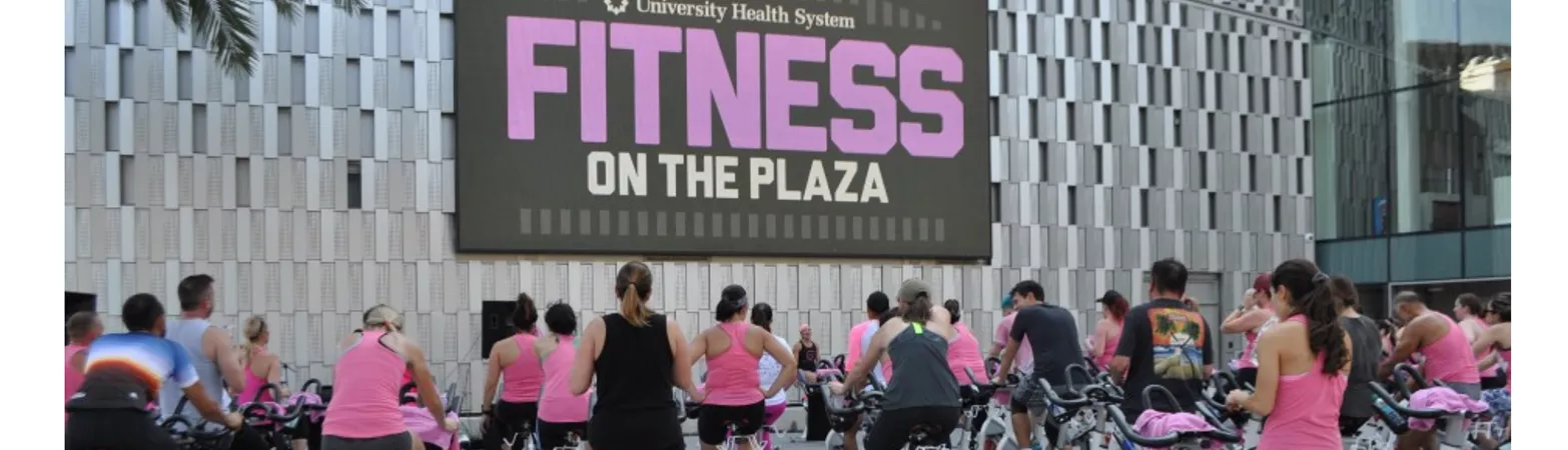 Fitness in the Plaza on stationary bikes